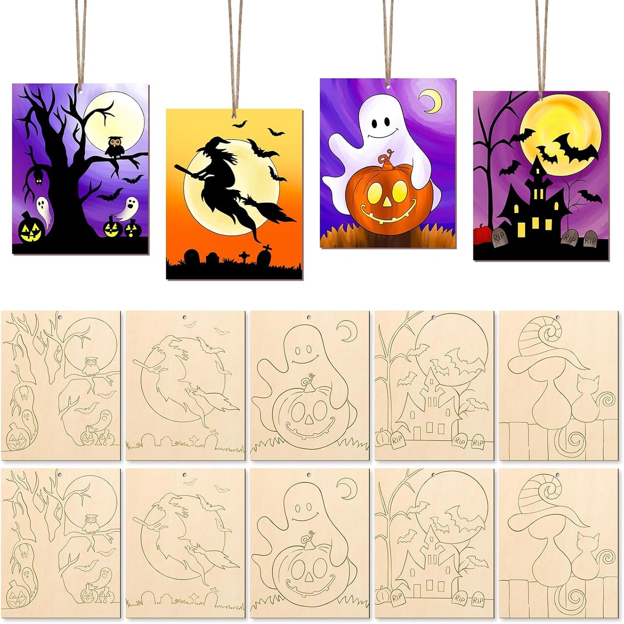 10PCS Large Halloween Unfinished Wood Crafts to Paint for Adults Kids